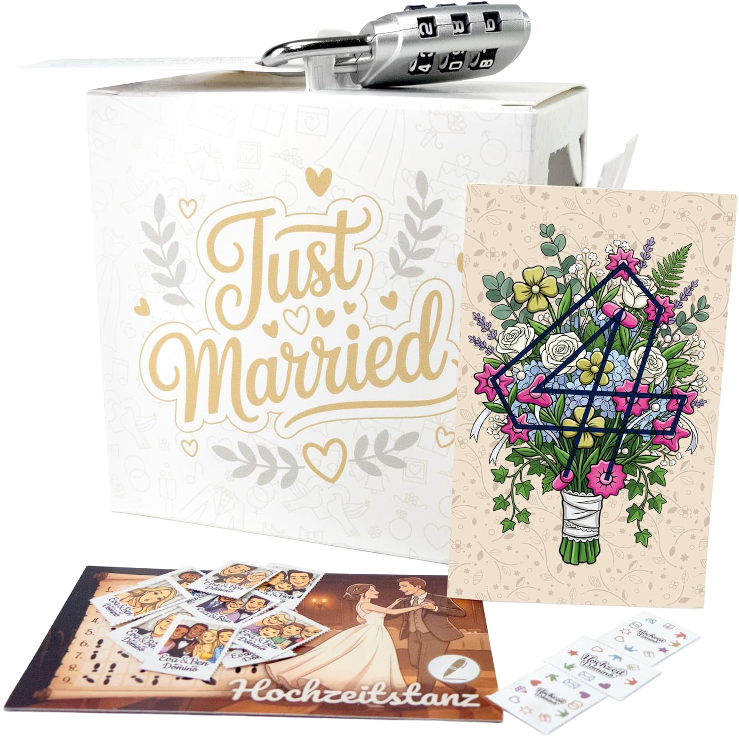 QUESTIX Hochzeitsbox mit Zahlenschloss und Hochzeitsrätseln